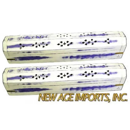 Whitewash & Purple Wood Coffin Incense Burner - 12 long -