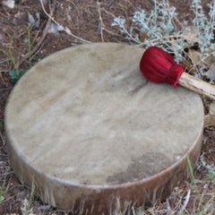 A rawhide buffalo drum hand-crafted by Spirit Rising.