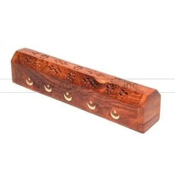Incense Burner Moon and Star Wooden 12’ coffin Incense
